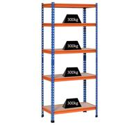 HOMCOM Étagère charge lourde en métal à 5 niveaux étagère de garage étagère de rangement capacité 1500 kg 80 x 40 x 182 cm bleu orange