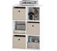 HOMCOM Étagère Cube de Rangement avec 6 Compartiments et 3 Tiroirs en Tissu pour Salon 53,7x30x79,8 cm Blanc et Beige