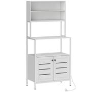 HOMCOM Étagere cuisine meuble micro-onde avec multiprise, double porte à persiennes, compartiments ouverts, 80x42x171cm, blanc
