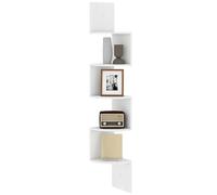 HOMCOM Étagère d'angle murale de rangement Zigzag 5 niveaux Bois 20 x 20 x 126 cm Blanche