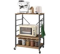 HOMCOM Étagère de Cuisine à 3 Niveaux Style Industriel avec Roues et 4 Crochets, Structure en Acier, 60x40x84 cm, Teck