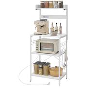 HOMCOM Étagère de cuisine avec 2 prises Étagère pour micro-ondes Étagère réglable Crochets 60x42x137 cm Blanc