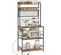 HOMCOM Étagère de Cuisine avec multiprise et étagères réglables, étagère pour Micro-Ondes à 5 Niveaux avec Panneau grillagé et 10 Crochets, Meuble de Cuisine Vintage Structure en Acier, 80x40x170 cm,