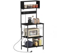 HOMCOM Étagère de cuisine avec multiprise, étagère à micro-ondes avec étagères et crochets, style industriel, meuble de cuisine vintage avec cadre en acier, 60 x 42 x 153 cm, noir