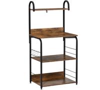 HOMCOM Étagère de cuisine, étagère micro-onde 3 étagères plateau crochets châssis acier 60 x 40 x 125 cm effet bois d'acajou
