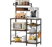 HOMCOM Étagère de cuisine, étagère sur pied avec 2 prises, 5 crochets en S, 5 étagères, panier, entretoises en X acier 90 x 42 x 130 cm