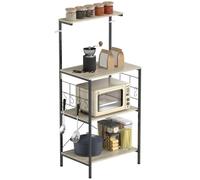 HOMCOM Étagère de Cuisine Support Micro-Ondes 60 x 42 x 134,5 cm Chêne | Étagère de Rangement, Panneau Grillagé, 8 Crochets, Station Bar à Café, pour Épices Casseroles Poêles