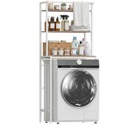 HOMCOM Étagère de Machine à Laver 3 Niveaux 67x40x161,8 cm Marron et Blanc | Meuble pour Lave-Linge et Sèche-Linge, Avec Barre de Suspension, Meuble de Rangement pour Salle de Bain, Buanderie