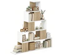 HOMCOM Étagère de Rangement 120 x 22 x 131,5 cm Blanc et Bois Naturel | Bibliothèque Géométrique à 5 Niveaux, pour Bureau, Salon, Chambre