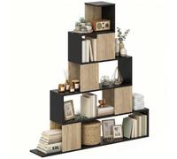 HOMCOM Étagère de Rangement 120 x 22 x 131,5 cm Noir et Bois Naturel | Bibliothèque Géométrique à 5 Niveaux, pour Bureau, Salon, Chambre