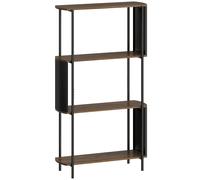 HOMCOM Étagère de rangement, bibliothèque à 4 niveaux avec panneaux latéraux incurvés, cadre en acier, 80x30x141cm, marron