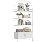 HOMCOM Étagère de Rangement Bibliothèque Arquée 80 x 30 x 187 cm Blanc | 4 Niveaux, Placard Double Porte, Patins Réglables, Structure en Acier, Bureau Salon Chambre