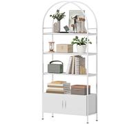 HOMCOM Étagère de rangement, bibliothèque arquée à 4 niveaux avec placard double porte, 80 x 30 x 187 cm, blanc