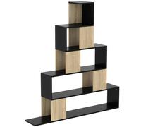 HOMCOM Étagère de rangement, bibliothèque géométrique à 5 niveaux, pour bureau, salon, chambre, noir et bois naturel