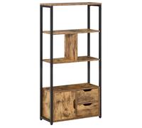 HOMCOM Étagère de rangement style indusriel meuble bibliothèque avec placard et tiroirs panneaux de particules acier aspect vieux bois noir