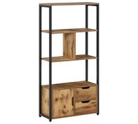 HOMCOM Étagère de rangement style indusriel meuble bibliothèque avec placard et tiroirs panneaux de particules acier aspect vieux bois noir