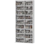 HOMCOM Étagère DVD, support de rangement CD, 14 étagères ajustables, 18 compartiments, 175 cm, étagère Blu-ray, Panneau de particules, Blanc