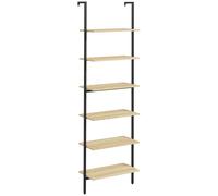 HOMCOM Étagère échelle Mural bibliothèque étagère de Rangement Style Industriel 6 étagères Acier Noir Aspect Bois Naturel - dim. 60L x 30l x 206H cm