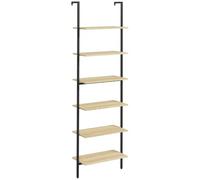 HOMCOM Étagère échelle Mural Style Industriel dim. 60L x 30l x 206H cm | Bibliothèque, 6 Étagères, Acier Noir Aspect Bois Naturel