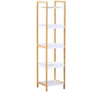 HOMCOM Étagère Salle de Bain Bambou Beige Blanc 3 Paniers + 2 Étagères 32x30x130cm Design Élégant et Fonctionnel Aosom France
