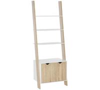 HOMCOM Étagère escabeau 3 étagères avec Armoire 60x40x171 cm Chêne/Blanc | Étagère escabeau de style nordique en bois