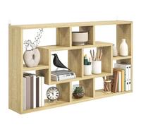 HOMCOM Étagère Murale Bibliothèque avec 8 Cubes 85 x 14,5 x 47,5 cm Chêne | Étagère de Rangement Suspendue, Design Moderne, pour Salon, Salle de Séjour