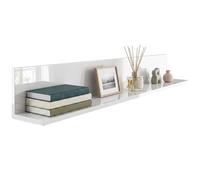 HOMCOM Étagère murale suspendue en bois pour salon et chambre à coucher, épaisseur 1,5 cm, blanc brillant