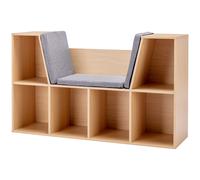 HOMCOM Étagère pour Enfants 2 en 1 Étagère + Banc avec Coussin 103 cm × 30 cm × 62 cm Blanc + Gris