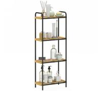 HOMCOM Étagère Salle de Bain Bambou, 4 Niveaux, étagère de Rangement étroite autoportante Cadre en Acier pour Salon, Salle à Manger, Balcon, Cuisine, 41,5 x 21,5 x 106 cm, Noir et Effet Bois Naturel