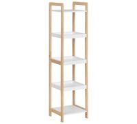 HOMCOM Étagère Salle de Bain Bambou Beige Blanc 3 Paniers + 2 Étagères 32x30x130cm Design Élégant et Fonctionnel Aosom France