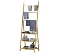 HOMCOM Étagère salle de bain en bambou pliable 3 niveaux étagère à échelle porte-serviettes 53,5x30x153cm effet bois naturel