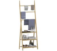 HOMCOM Étagère Salle de Bain Pliable 3 Niveaux 53,5x30x153cm Bois Naturel | En Bambou, au Sol, Étagère à Échelle avec Porte-Serviettes, Présentoir de Plantes, Salon, Salle à Manger, Balcon