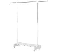 HOMCOM Étendoir Extensible avec Roues et Frein, Étagère Porte-chaussures et Structure en Acier Inoxydable, Blanc