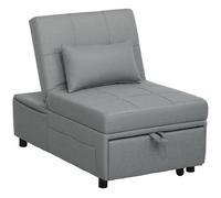 HOMCOM Fauteuil 3-en-1 avec poche latérale, lit d'appoint avec coussin, dossier réglable, fauteuil-lit sur roulettes, Gris clair