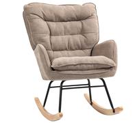 HOMCOM Fauteuil à Bascule, Assise Large, Haut Dossier, Cadre en Hêtre, Jusqu'à 120 kg, Marron
