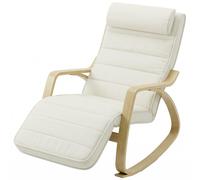 HOMCOM Fauteuil à bascule avec massage, chauffage, appui-tête & repose-pieds, revêtement velours, fauteuil relax, blanc crème