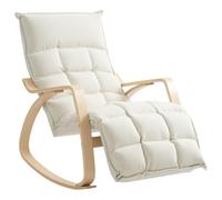 HOMCOM Fauteuil à Bascule avec Repose-Pieds 67 x 106-123 x 92 cm Crème | Ajustable, Fauteuil Allaitement Capitonné, Rocking Chair Adulte Tissu Lin, Pieds en Bois de Bouleau, Chambre, Salon