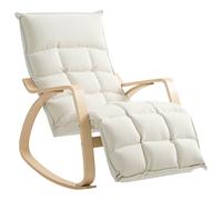 HOMCOM Fauteuil à bascule avec repose-pieds ajustable, rocking chair avec pieds en bois de bouleau, 67 x 106-123 x 92 cm, crème