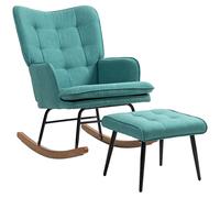 HOMCOM Fauteuil à Bascule avec Repose-Pieds, Assise Large, Dossier Haut, Imitation Lin, Vert Menthe