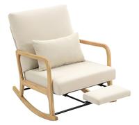 HOMCOM Fauteuil à bascule avec repose-pieds, dossier réglable, coussin lombaire, chaise de relaxation avec pieds en bois, aspect velours côtelé, fauteuil balançoire scandinave pour salon, chambre à