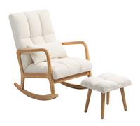 HOMCOM Fauteuil à bascule avec repose-pieds, revêtement en polaire, dossier haut, pieds en bois, patins, Blanc