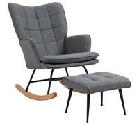 HOMCOM Fauteuil à bascule avec repose-pieds, rocking chair, assise large, dossier haut, coussin inclus, 64 x 89 x 90 cm, gris