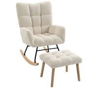 HOMCOM Fauteuil à Bascule avec Repose-Pieds, Rocking Chair en Tissu Bouclette, Assise Rembourrée, Dossier Large, Crème