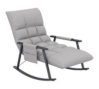HOMCOM Fauteuil à bascule, dossier et repose-pieds réglables, poche latérale, revêtement en microfibre, cadre métallique, gris