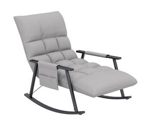 HOMCOM Fauteuil à bascule, dossier et repose-pieds réglables, poche latérale, revêtement en microfibre, cadre métallique, gris
