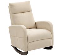 HOMCOM Fauteuil à bascule, fauteuil rembourré en velours côtelé, poches latérales pour salon, chambre, Beige