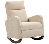 HOMCOM Fauteuil à bascule rembourré en velours côtelé, poches latérales et pieds en bois, fauteuil basculant moderne pour chambre d'enfant, salon, chambre à coucher, beige
