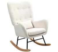 HOMCOM Fauteuil à Bascule, revêtement pelucheux, rembourrage épais, coussin lombaire, antidérapant, Crème