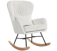 HOMCOM Fauteuil à bascule, rocking chair avec coussin, assise rembourré, dossier haut, 67 x 88 x 104 cm, blanc