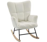 HOMCOM Fauteuil à Bascule, Rocking Chair en Peluche Teddy, Poches Latérales, Dossier à Oreilles Capitonné, Crème